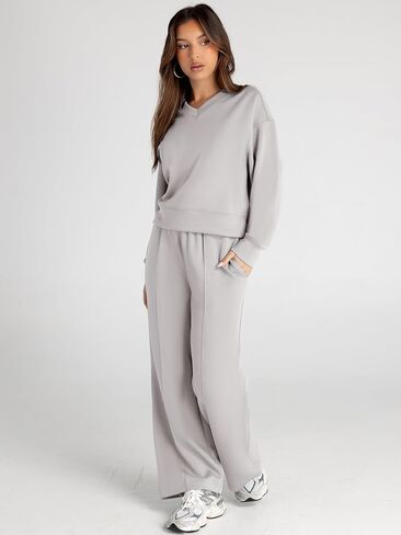 Glamaker Women's 2 Piece Sweatsuits Sets Long Sleeve Pullover Tops Wide Leg Pants Casual Lounge Sweat Sets Fall Outfits in Saudi Arabia