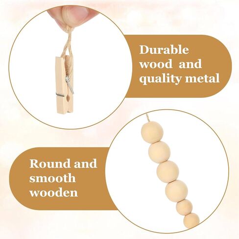 DIVINA VITAE Hanging Photo Display with Clips Wooden Bead Photo Garland 49.2" Boho Style Picture Collage Wall Decor for Wall Picture Postcard Display (9 Clips + 6 Wooden Heart Tags) in Saudi Arabia