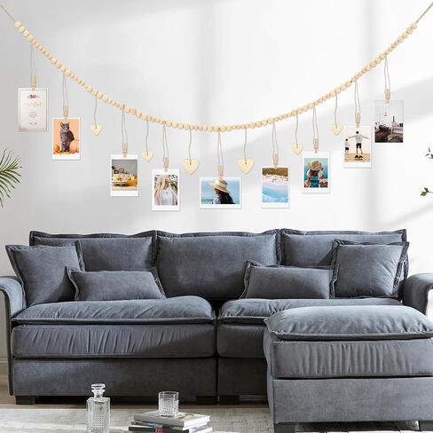 DIVINA VITAE Hanging Photo Display with Clips Wooden Bead Photo Garland 49.2" Boho Style Picture Collage Wall Decor for Wall Picture Postcard Display (9 Clips + 6 Wooden Heart Tags) in Saudi Arabia