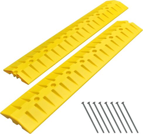 مطب سرعة كهربائي بطول 9 أقدام HDPE من البولي إيثيلين ومطبات مرورية لكابل السيارة وغطاء سلك منحدر وواقي خرطوم يتضمن أجهزة تركيب الأسفلت للسلامة باللون الأصفر، الطول 108 بوصة in Kuwait
