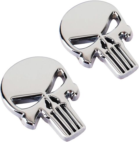3D Metal Skull Punisher Emblem Sticker 2-Pack, Cars Adornment Metal Sticker Decals for Cars, Trucks, Motorcycle, Vehicle, Luggage, Laptop (Silvery), fhc1691 in Saudi Arabia