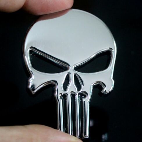 3D Metal Skull Punisher Emblem Sticker 2-Pack, Cars Adornment Metal Sticker Decals for Cars, Trucks, Motorcycle, Vehicle, Luggage, Laptop (Silvery), fhc1691 in Saudi Arabia
