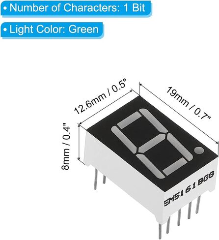 أنبوب رقمي بشاشة LED من PATIKIL، 10 قطع أنود مشترك 7 شرائح 10 دبوس 1 بت 3.3 فولت 0.56 بوصة وحدة عرض LED لارتفاع الأرقام للوحة القيادة الإلكترونية، أخضر in Saudi Arabia