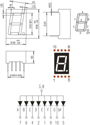 أنبوب رقمي بشاشة LED من PATIKIL، 10 قطع أنود مشترك 7 شرائح 10 دبوس 1 بت 3.3 فولت 0.56 بوصة وحدة عرض LED لارتفاع الأرقام للوحة القيادة الإلكترونية، أخضر in Saudi Arabia
