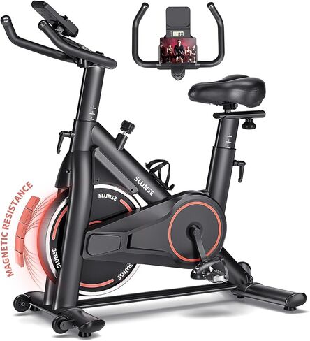Stationary Exercise Bikes for Home, Magnetic Resistance Silent Belt Drive Indoor Cycling Bike with Digital Monitor & Phone Mount, 350lbs Weight Capacity Comfortable Seat Cushion, Red in Saudi Arabia