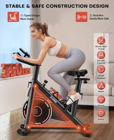Stationary Exercise Bikes for Home, Magnetic Resistance Silent Belt Drive Indoor Cycling Bike with Digital Monitor & Phone Mount, 350lbs Weight Capacity Comfortable Seat Cushion, Red in Saudi Arabia