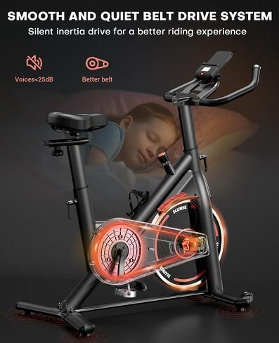 Stationary Exercise Bikes for Home, Magnetic Resistance Silent Belt Drive Indoor Cycling Bike with Digital Monitor & Phone Mount, 350lbs Weight Capacity Comfortable Seat Cushion, Red in Saudi Arabia