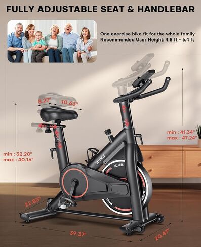 Stationary Exercise Bikes for Home, Magnetic Resistance Silent Belt Drive Indoor Cycling Bike with Digital Monitor & Phone Mount, 350lbs Weight Capacity Comfortable Seat Cushion, Red in Saudi Arabia
