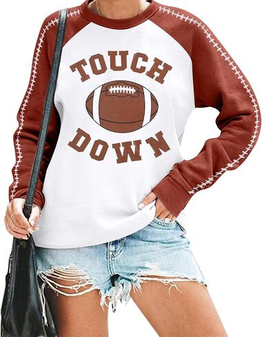 MYHALF Game Day البلوز قميص كرة القدم: المرأة اللمس أسفل Crewneck البلوز مضحك الأحد بلايز إلكتروني طباعة الخريف البلوز in Kuwait