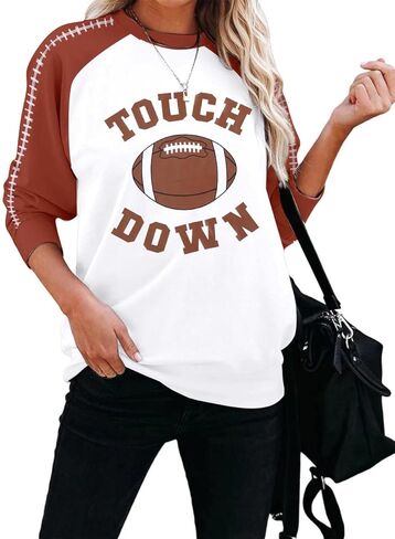 MYHALF Game Day البلوز قميص كرة القدم: المرأة اللمس أسفل Crewneck البلوز مضحك الأحد بلايز إلكتروني طباعة الخريف البلوز in Kuwait