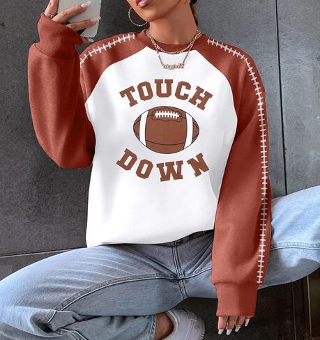MYHALF Game Day البلوز قميص كرة القدم: المرأة اللمس أسفل Crewneck البلوز مضحك الأحد بلايز إلكتروني طباعة الخريف البلوز in Kuwait