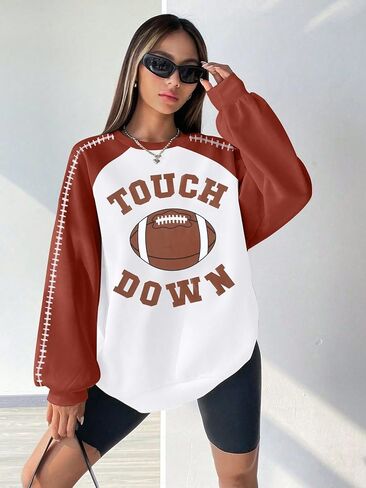 MYHALF Game Day البلوز قميص كرة القدم: المرأة اللمس أسفل Crewneck البلوز مضحك الأحد بلايز إلكتروني طباعة الخريف البلوز in Kuwait