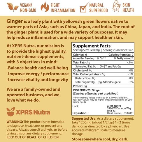 XPRS Nutra Ginger Powder - Premium Ground Ginger Root Powder with Potent Spicy Flavor - Ground Ginger Powder - Vegan Friendly Sustainably Grown Powdered Ginger (4 Ounce) in Saudi Arabia