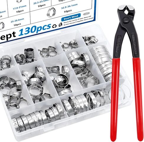 130 قطعة 12 مقاسًا 304 مشابك خرطوم أذن واحدة من الفولاذ المقاوم للصدأ مع كماشة مشبك للأذن 6-36.1 مم مجموعة متنوعة من مشابك خرطوم تجعيد للسيارات/الأجهزة المنزلية/الأنابيب/خط الوقود مع كماشة in Saudi Arabia