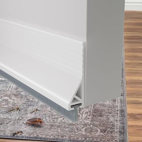 Door Draft Stopper with Brush, 39" Door Sweep for Bottom of Door, Self Adhesive Weather Stripping for Bottom of Door, Under Door Seal Dust/Noise/Hot or Cold Air Insulation, White, 2 Pack in Kuwait