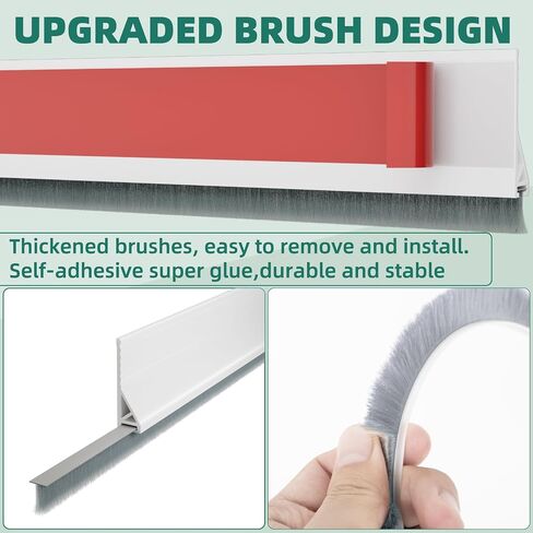 Door Draft Stopper with Brush, 39" Door Sweep for Bottom of Door, Self Adhesive Weather Stripping for Bottom of Door, Under Door Seal Dust/Noise/Hot or Cold Air Insulation, White, 2 Pack in Kuwait