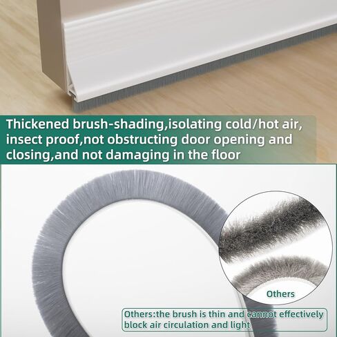 Door Draft Stopper with Brush, 39" Door Sweep for Bottom of Door, Self Adhesive Weather Stripping for Bottom of Door, Under Door Seal Dust/Noise/Hot or Cold Air Insulation, White, 2 Pack in Kuwait