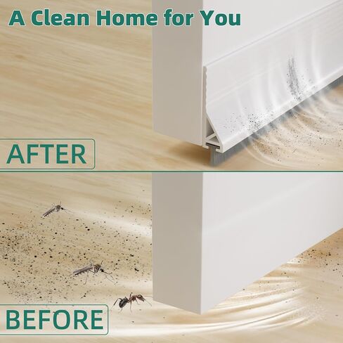 Door Draft Stopper with Brush, 39" Door Sweep for Bottom of Door, Self Adhesive Weather Stripping for Bottom of Door, Under Door Seal Dust/Noise/Hot or Cold Air Insulation, White, 2 Pack in Kuwait