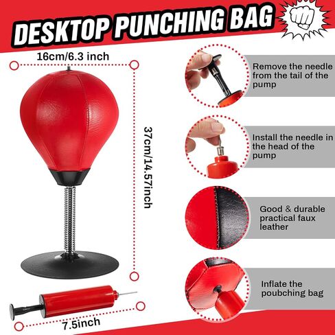 Honoson 2 Pcs Desktop Punching Bag Gift for Christmas with Suction Cup Stress Relief Boxing Punch Ball Funny Party Gifts for Office Desk Table Counters Boys, Girls, Adults, Red, Black in Saudi Arabia