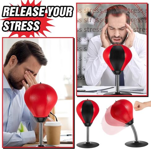 Honoson 2 Pcs Desktop Punching Bag Gift for Christmas with Suction Cup Stress Relief Boxing Punch Ball Funny Party Gifts for Office Desk Table Counters Boys, Girls, Adults, Red, Black in Saudi Arabia