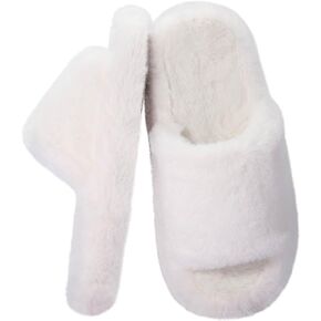 MEJORMEN Women Fuzzy Memory Foam Slippers Furry Faux Fur House Shoes Cozy Soft Plush Bedroom Slippers Flat Non-Slip Slide Slippers