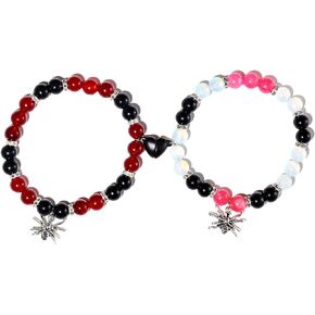 Spider Matching Bracelets for Women Spider Love Elastic Beaded Couple Bracelet Relationship Promise Energy Stone Beads Charm Wish Bracelet for Best Friends Couple Halloween Jewelry Gifts