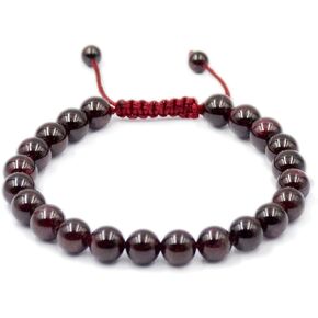AD Beads Natural 8mm Gemstone Bracelets Healing Power Crystal Macrame Adjustable 7-9 Inch (8 Variety) (Red Garnet)
