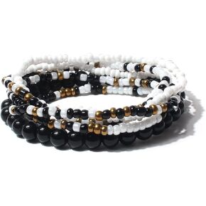 tenghong2021 Multilayer Boho Colorful Beads Strech Bracelets Sets Multicolor Handmade Boho Beads Beach Vibe Bangle Jewelry for Women Girls