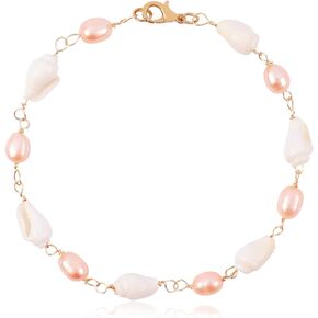 Sea Shell Pearl Bracelet for Women Pink Freshwater Pearl Bracelets Shell Pearl Bracelet Sparkle Dainty Gold Charm Handmade Bohemian Beach Bracelet Jewelry for Teen Girls Vocation Jewelry Accessories