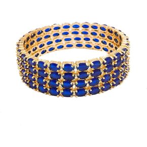 Sukh Collection Jewellery Beauty Beautiful Gold Plated Indian American Diamond CZ Blue Stone Designer 4 Pcs Bangle Bracelet Set Partywear Women Wedding Jewellery