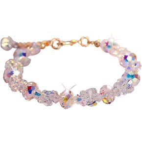 YEZILUU Glass Bead Bracelet Sparkly Bracelets for Women Clear Bracelet Dance Bracelet Mother's Day Birthday Anniversaries Gifts for Female Girls