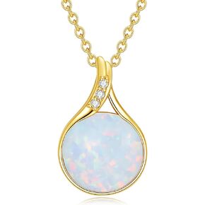 14K Solid Gold White Opal Necklace for Women Dainty Opal with Genuine Diamond Necklace October Opal Birthstone Gold Jewelry Opal Gemstone Opal Jewelry Gifts for Her 16"-18"