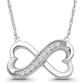 ARAIYA FINE JEWELRY قلادة لا نهاية لها من الذهب أو الفضة عيار 10 قيراط مرصعة بالألماس على شكل قلب مزدوج مع سلسلة من الفضة الإسترلينية (1/10 قيراط، لون I-J، وضوح I2-I3) 18 بوصة