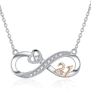 URMWMOO 925 Sterling Silver Lucky Number Necklace Infinity Love Heart Pendant Necklaces 5th 10th 15th Anniversary Jewelry Wedding Birthday Graduation Gifts for Wife Girlfriend Women Her