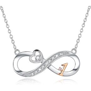 URMWMOO 925 Sterling Silver Lucky Number Necklace Infinity Love Heart Pendant Necklaces 5th 10th 15th Anniversary Jewelry Wedding Birthday Graduation Gifts for Wife Girlfriend Women Her