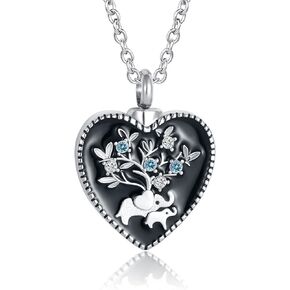 Elephant Urn Necklace Mom Family I Love you for always & forever Cremation Stainless Steel Memorial Keepsake Pendant Ash Holder for Mother Daughter
