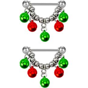 VERAMI 14G Stainless Steel Jingling Bell Nipple Rings Christmas Nipple Barbell Rings Body Piercing for Women