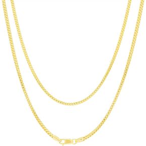 Nuragold 10k Yellow Gold 1.7mm Solid Franco Diamond Cut Wheat Spiga Foxtail Chain Necklace, Mens Jewelry Lobster Clasp 16" 18" 20" 22" 24" 26"