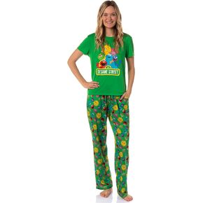 Sesame Street Women's Elmo And Friends Cookie Monster Distressed Print Sleep Pajama Set