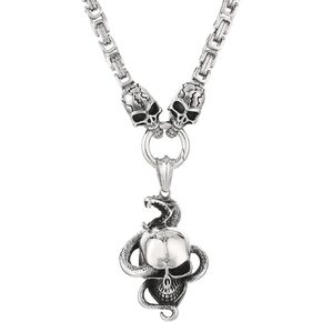 Klapgo Gothic Skull Necklace Stainless Steel,Punk Snake Skull Jewelry for Men/Women Retro Pendant Necklace(28.5-31.1inch)