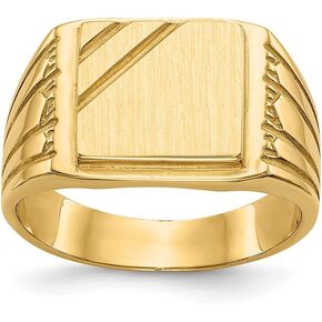 Jewels By Lux Monogram Initial Engravable Custom Personalized Polished For Men or Women 14K Yellow Gold 11.5x11mm Open Back Mens Signet Band Ring