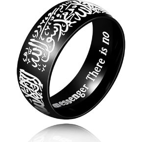 Muslim Mohammad Arabic Letter Shahada Rings Gold Color Stainless Steel 8mm Wide Band Religious Allah Rings for Men and Women Y543-2D