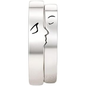 Kiss Couples Rings for Him and Her Set Silver Adjustable Cute Anime Lovers Wedding Engagement Matching Promise Rings for Boyfriend and Girlfriend