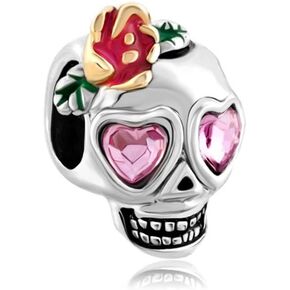 QueenCharms Dia De Los Muertos Skull Charm Beads For Bracelets