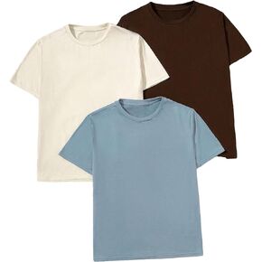 OYOANGLE Boy's 3 Pieces Short Sleeve Basic Solid T Shirts Set Crew Neck Tee Tops