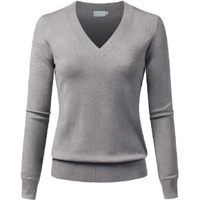 Women's V-Neck Long Sleeve Solid Basic Soft Stretch Pullover Knit Sweater in Kuwait