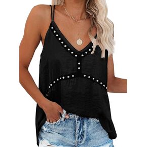 SAUKOLE Women's Adjustable Spaghetti Strap Shirts Blouse V Neck Floral Print Summer Sleeveless Casual Tank Tops