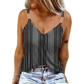 SAUKOLE Women's Adjustable Spaghetti Strap Shirts Blouse V Neck Floral Print Summer Sleeveless Casual Tank Tops
