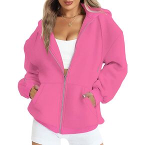 FANCYINN Womens Zip Up Hoodies Long Sleeve Oversized Sweatshirts Casual Drawstring Fall Fleece Jacket with Pockets in Kuwait