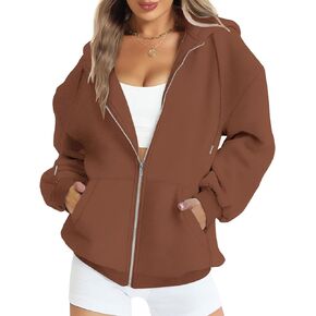 FANCYINN Womens Zip Up Hoodies Long Sleeve Oversized Sweatshirts Casual Drawstring Fall Fleece Jacket with Pockets